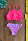 Conjunto e Biquini Acessori Kids Rosa e Lilás TAM 10 Anos