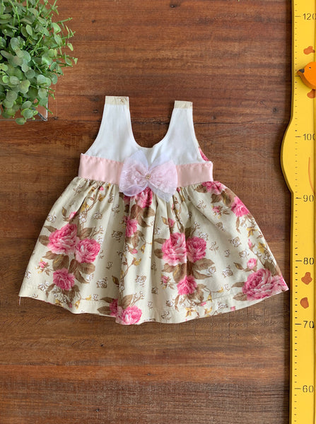 Vestido Bege Flores Girassol Baby Bebe TAM P