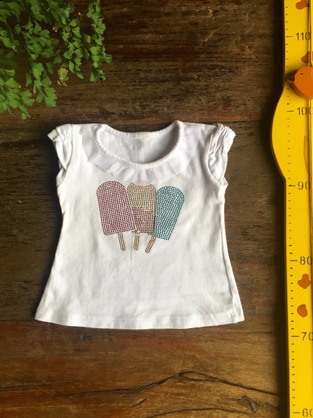 Camiseta Aplicação Sorvete Branca TAM 3 Meses