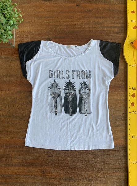 Camiseta Manga Acetinada Preta Nina Moleka TAM 10 Anos