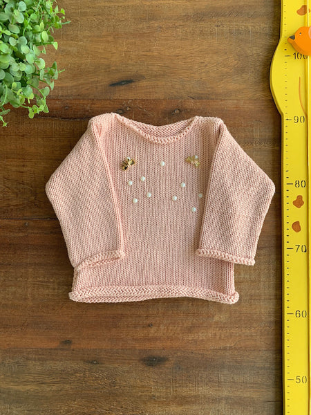 Malha Pérolas Rosa TAM 3 Meses