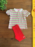 Conjunto Polo Listrada e Shorts Lycra Vermelho Have Fun TAM  3-6 Meses