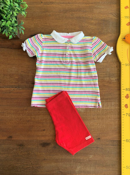Conjunto Polo Listrada e Shorts Lycra Vermelho Have Fun TAM  3-6 Meses