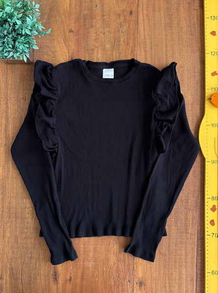 Blusa Zara Preta Manga longa Canelada TAM 13- 14 Anos 164 cm