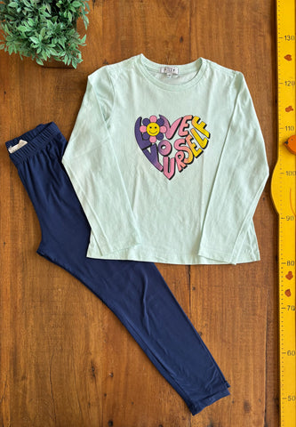 Conjunto Camiseta e Legging Emma e Elsa TAM 7/8 Anos