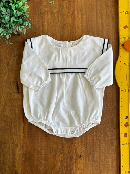 Body Bebe em Linho marinheiroLe Petit Demain TAM 3 a 6 Meses