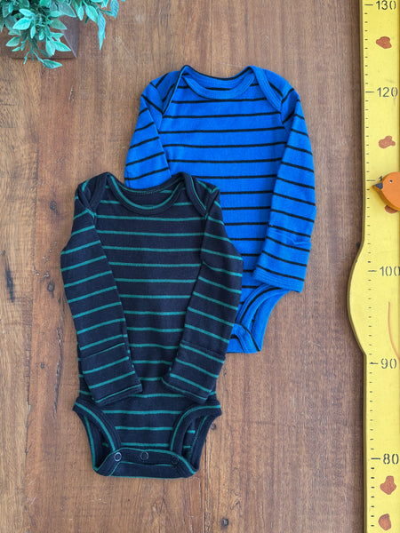Kit 2 Body Carter's Preto e Azul Manga Longa TAM Recem-Nascido