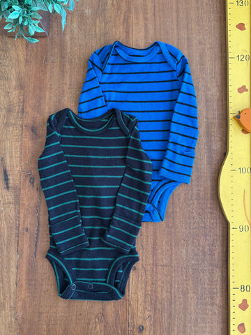Kit 2 Body Carter's Preto e Azul Manga Longa TAM Recem-Nascido