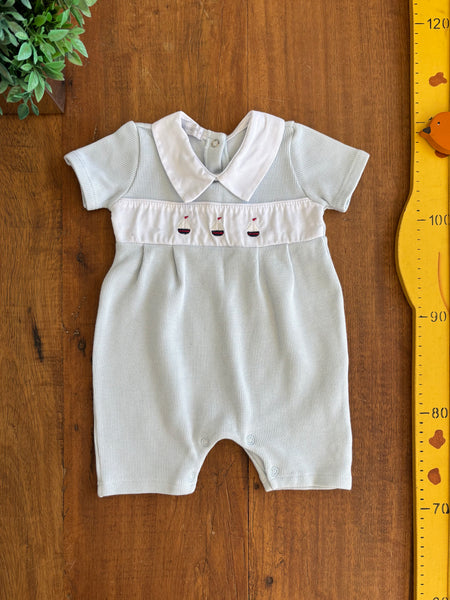 Romper Barco Azul em Tricotil Elefancy TAM P (3 Meses)