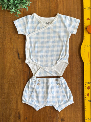 Body Kimono Xadrez e Shorts 100% Algodao Pima TAM 2 a 4 Meses 62 cm