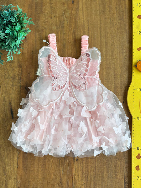 Vestido de Festa Bebê Borboleta Rosa TAM 3 a 6 Meses (40 cm)