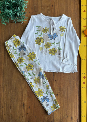 Conjunto P.I Kids Branco Flores TAM 6 Anos