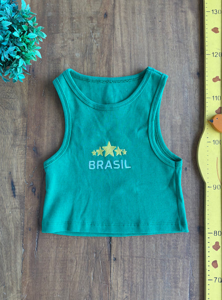 Blusa Cropped Brasil Verde TAM 13 a14 Anos