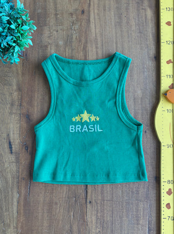 Blusa Cropped Brasil Verde TAM 13 a14 Anos