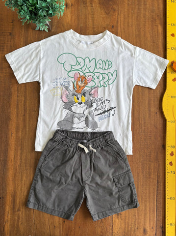 Conjunto Zara Infantil Camiseta Tom & Jerry e Shorts Sarja TAM 6 Anos