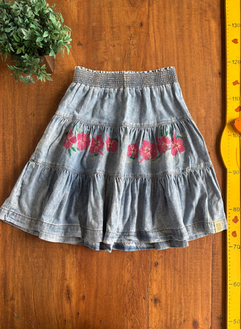 Saia Jeans Bordada Animê TAM 8 Anos