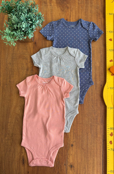 Conjunto Body Carter’s Bebê Rosa Mescla e Azul Novo TAM 9 Meses