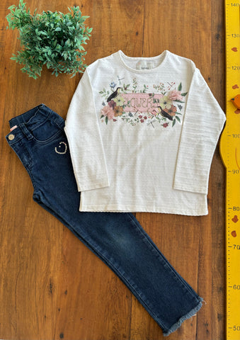 Conjunto Camiseta Fuzarka Bordada Strass e Calça Jeans TAM 6 Anos