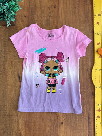 Camiseta Rosa Lol Gliter TAM 7-8 Anos