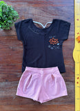 Conjunto Blusa Preta Rovitex e Shorts Rosa Milon TAM 8 Anos