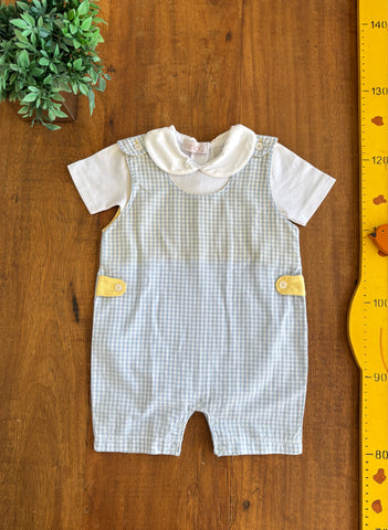 Jardineira Xadrez Ninou Pima com Body TAM 3 a 6 Meses (M)