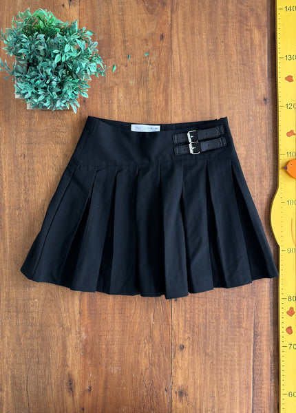Saia Plissada Infantil Zara Preta com Fivelas e Ziper TAM 11-12 Anos 152 cm