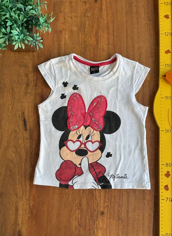 Camiseta Minnie Mouse Laço em Tela com Estrelas TAM 6 Anos
