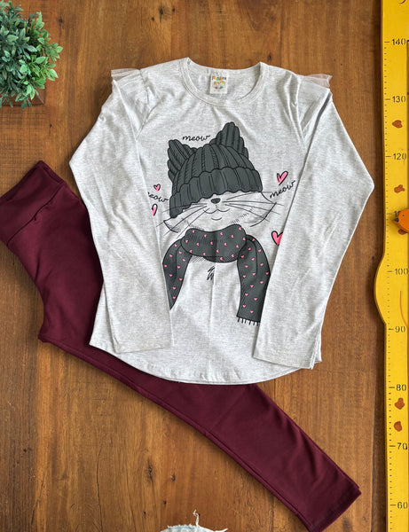 Conjunto Camiseta Gatinho e Legging Fantoni TAM 12 Anos