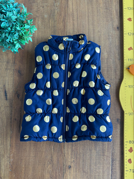 Colete Infantil Puffer Healthtex Azul Bolas Douradas TAM 4 Anos