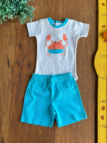 Conjunto Baby Fashion Body Caraguejo e Shorts TAM 3 a 6 Meses