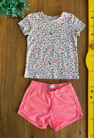 Conjunto Camiseta Flores e Shorts Garanimals TAM 7/8 Anos
