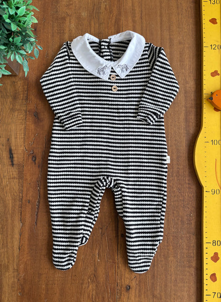 Macacão Tricot Listradi Gola Zebra BB Mi&Mou TAM 0 a 3 Meses