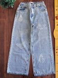 Calça Wide Leg Infantil Jeans com Estampa de Borboletas TAM 11 - 12 Anos 152 cm