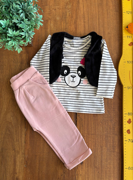 Conjunto Infantil Camiseta com Colete e Calça Teddy Boom TAM 6 a 9 Meses