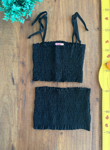 Blusa Cropped Infantil com Alça e Faixa Preto Mr Kids TAM 8 Anos