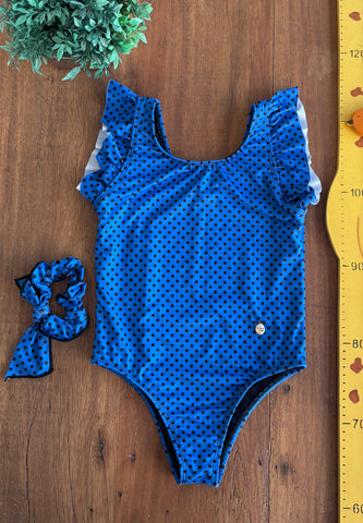 Maio Infantil Summer Color Azul Poa com Frufru TAM 8 Anos