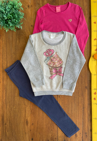 Kit Moletom Peluciado CupCake + Camiseta + Legging Boca Grande TAM 6 Anos