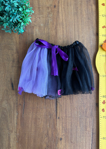Saia Tule Roxa e Preta Halloween TAM 6 Anos