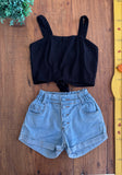 Conjunto Shorts Jeans e Cropped Preto Ritryck Jeans TAM 16 Anos