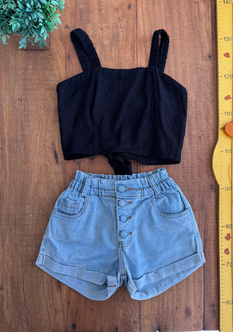 Conjunto Shorts Jeans e Cropped Preto Ritryck Jeans TAM 16 Anos