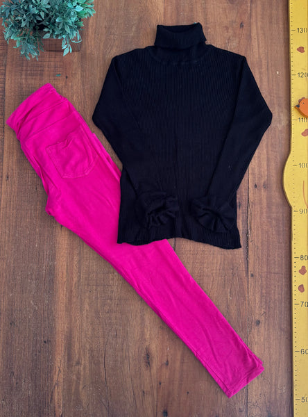 Conjunto Blusa Canelada Gola Pool Kids e Calça Pink TAM 8 Anos