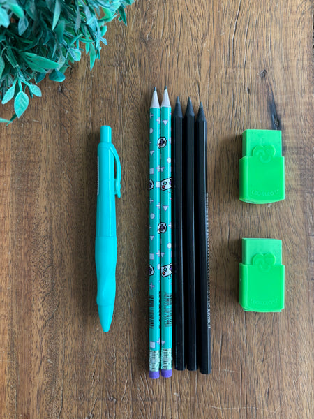 Kit Escolar Lapiseira, Borracha e Lápis 2HB NOVO Leo&Leo