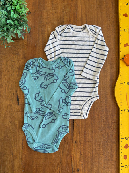 Kit 2 Body Carter's Mescla e Azul Manga Longa TAM 3 Meses