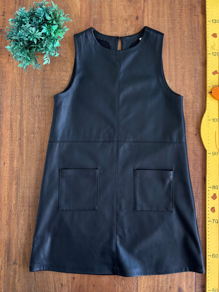 Vestido Zara Kids Preto Courino com Bolsos TAM 11-12 Anos 152 cm