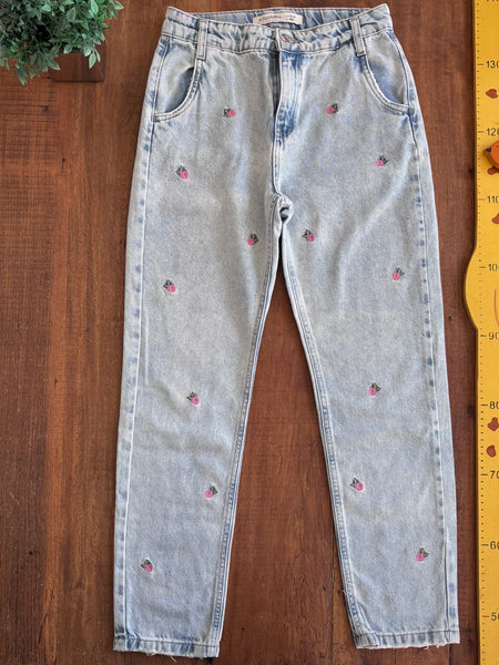 Calça Infantil Wide Leg em Jeans com Bordados Fuzarka TAM 11 - 12 Anos 152 cm