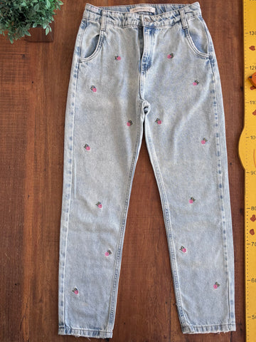 Calça Infantil Wide Leg em Jeans com Bordados Fuzarka TAM 11 - 12 Anos 152 cm