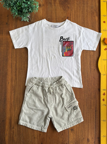 Conjunto Zara Infantil Camiseta Bart Simpson e Shorts Brim TAM 6 Anos