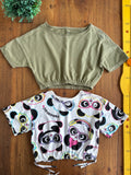 Kit 2 Blusas Cropped Pool Kids Verde e Panda TAM 12 Anos