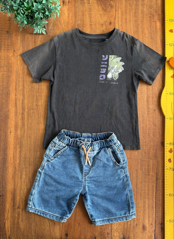 Conjunto Zara Infantil Camiseta Sonic e Shorts Jeans TAM 6 Anos