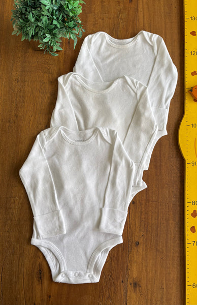 Kit 3 Body Carter's Branco Manga Longa TAM 3 Meses